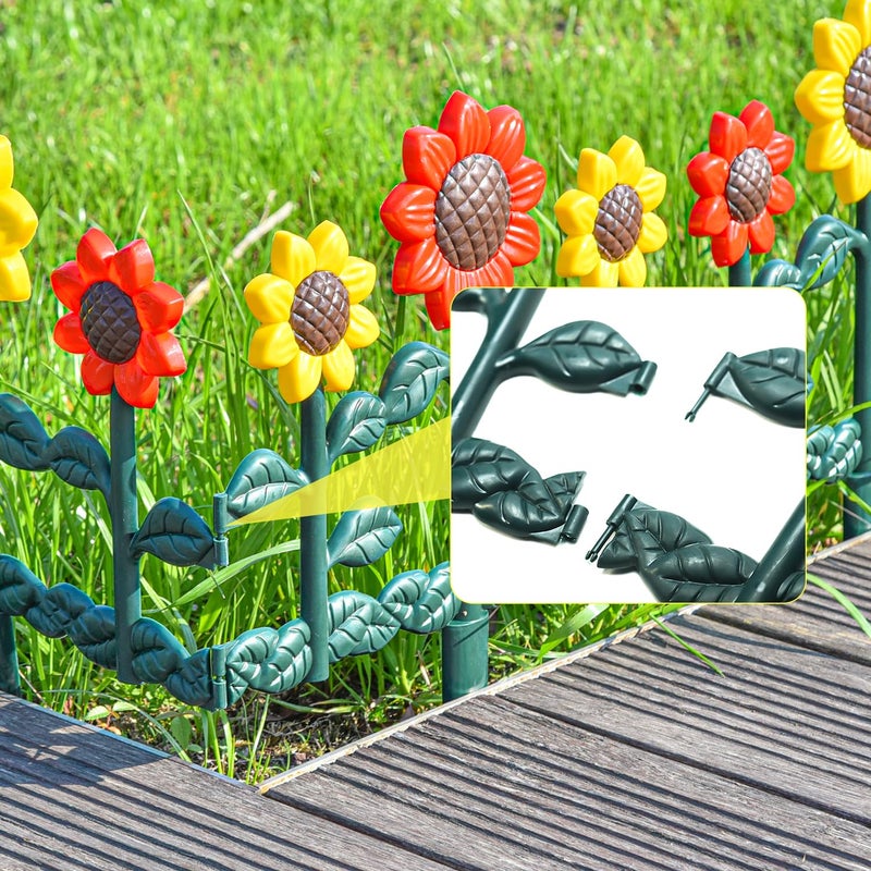 Sungmor Plastic Edgings Garden Picket Fence - Grass Lawn Flowerbeds Plant Borders - Decorative Sunflower Landscape Path Panels - Pack of 4 (Overall Length 98 Inches) - Lightweight & Easy Installation - Image 5